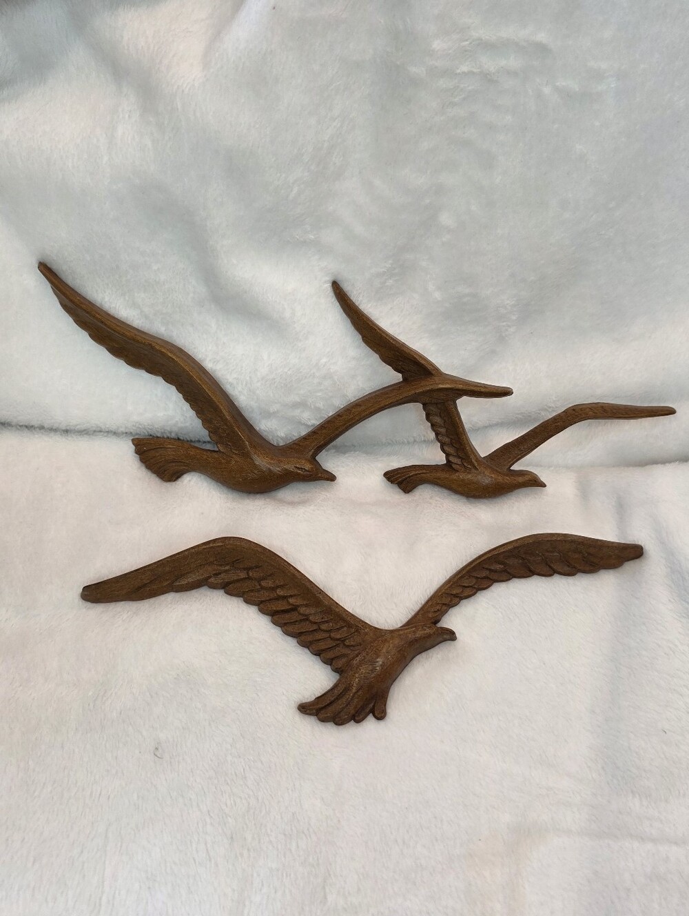 Vintage Syroco Homco MCM Wood-Look Plastic Flying Seagulls Birds Retro Brown